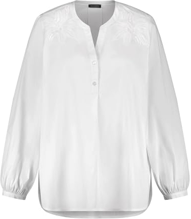 Samoon Damen Baumwoll-Tunika mit Stickerei weiter Arm, Manschetten, Langarm unifarben White 50