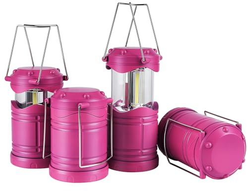 Lichamp LED Camping Lantern, 4 Pack Battery Powered Flashlight for Power Outages, Portable Collapsible Hanging Light Essential for Home, Outdoor, Emergency Lamp Survival Kit Gear for Hurricane, Pink