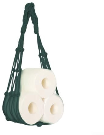 Porte-papier toilette en corde de coton à suspendre - Sac de rangement mural - Vert foncé