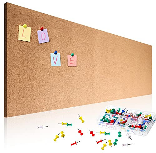 Rouleau de Planche de Liège 8 mm d'Épaisseur Rouleau de Liège Autocollant Mini Tableaux en Liège Panneaux Muraux en Liège sans Cadre avec 100 Punaises pour Mur Bureau (47 x 16 Pouces)