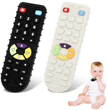 Collazoey Mordedor Bebe, 2 Piezas Mando a Distancia Juguetes para Bebés, Mordedor de Control Remoto Silicona sin BPA, Mordedor Bebe Refrigerante para 3 a 12 Meses Bebes