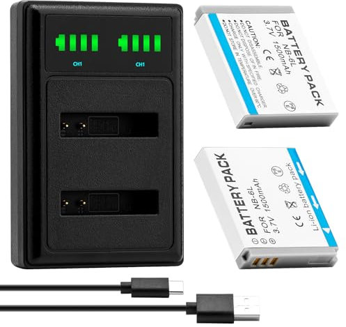 SEYRLMK Lot de 2 batteries NB-6L, NB-6LH + chargeur USB LCD pour appareils photo Canon PowerShot SX530HS, SX710HS, SX610HS, SX700HS, SX600HS, D30, S120, S200, SX510HS, 110 is, IXY 10S