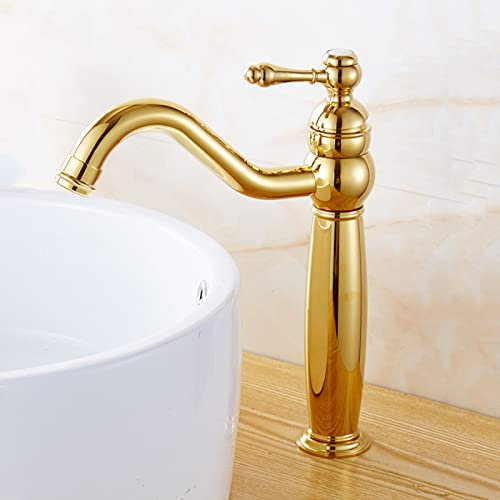 LeGDOr Robinets de lavabo de Salle de Bain rétro doré, mitigeur avec Bec pivotant à 360°, robinets de lavabo Chaud et Froid, mitigeur monocommande pour Salle de Bain Vintage, Haut