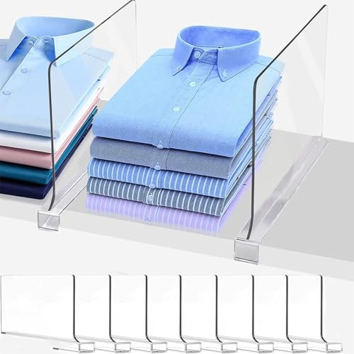 Accmuzy 8 Stück Regaltrenner,Transparente Acryl Regaltrenner, Kleiderschrank Organizer Multifunktionaler Shelf Divider, Verstellbarer Regaltrenner für Lagerung, Kleiderschrank, Schlafzimmer (8)