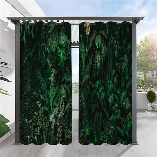 SYHIEGO Farne Outdoorvorhänge Wetterfest Grün Outdoor Vorhänge Wasserdicht Balkon Vorhang Außen 2er Set Outdoor Vorhang mit Ösen Outdoor Gardinen für Pavillon Terrasse, 213x213cm