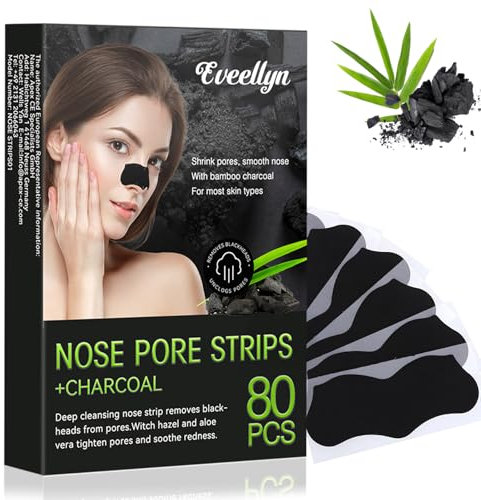 Eveellyn Blackhead Remover Strips, 80 Pcs pore strips, Pore Strips for Blackheads, Charcoal Deep Cleansing Blackhead Remover Strips for Women Men
