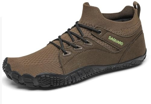 SAGUARO Unisexe Mid Top Barefoot Shoes Homme Femme Chaussure Trail Running Fitness de Antidérapant Respirant Confortable Marron 39 EU