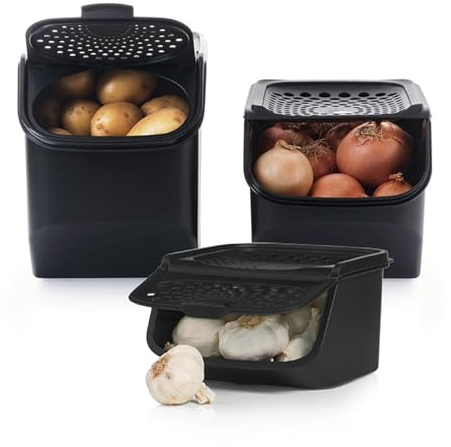 Tupperware Set - PotatoSmart 8,3L, OnionSmart 5,5L & GarlicSmart 2,3L - Innovativer Kartoffel-, Zwiebel- & Knoblauchbehälter mit optimaler Luftzirkulation - Stapelbares Design - spülmaschinenfest