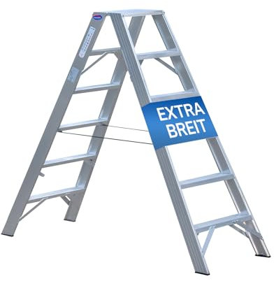 Weise MAXXIMUSS Industrie Stufen-Stehleiter 2,17 m hoch XL, 2x8 extra breite trittsichere Stufen, beidseitig begehbare Industrie- & Haushaltsleiter, klappbare Trittleiter mit Bändern, max. 250kg
