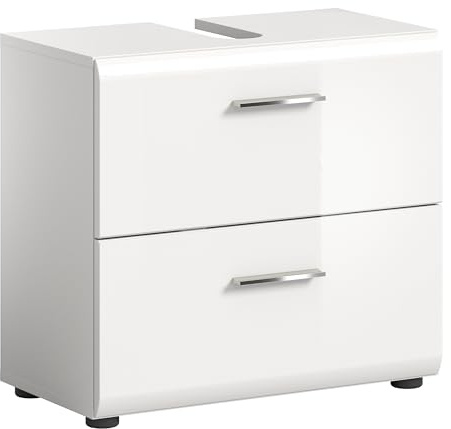 furnling Waschbeckenunterschrank Ivy, weiß Hochglanz, 2 Schubladen, Waschtischunterschrank mit Siphon-Ausschnitt, Front mit Rillenfräsung, Breite 60 cm