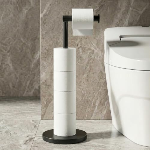 Cesun Toilettenpapierhalter Ständer Freistehend, Schwarz Toilettenpapier Aufbewahrung mit Schwerem Boden, Badezimmer Edelstahl Toilettenpapierrollenhalter, rutschfest, Mattschwarz