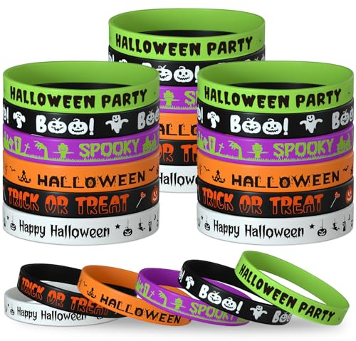NEBURORA 48 Stück Halloween Gummi Armbänder 6 Designs Silikon Armbänder für Halloween Partygeschenke Süßes oder Saures Geschenke