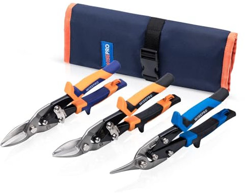 WISEPRO 10250mm Blechschere(Gerader/Linker/Rechter), 3Pcs CR-V Stahl Hochleistungsschere, Metallschere mit Hebelübersetzung, für Blech, Aluminium, Leder, Maschendraht, Plastik und Kunststoffplatten