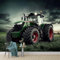 Photo Murale Tracteur Dans Le Champ Papier Peint Panoramique Tapisserie Intissé Murales Poster Décoration Murale pour chambre bureau adulte enfant Paysage D'Herbe Verte 150 x 105 cm