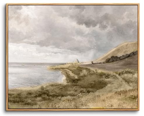 hyidecorart Vintage Meereslandschaft Leinwand Bilder mit Rahmen Holz, 30x40 cm Klein Wandbilder Wohnzimmer Dänische Küstenlandschaft, Modern Wanddeko Schlafzimmer Gemälde Desktop Badezimmer Büro