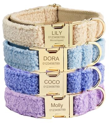 Personalised Dog Collar with Engraved Metal Buckle, Custom Name and Phone Number, Adjustable for Small, Medium, and Large Breeds (Fleece Fabric)