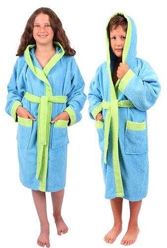 Betz Frottee Kapuzen Kinder Bademantel Dover 100% Baumwolle Größe 134/140 blau/grün