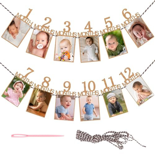 Guirnalda de Fotos para Primer Cumpleaños, 12 Meses Bebé Foto Guirnalda Cumpleaños 1 Año, Decoracion Cumpleaños 1 Año, Marcos de Fotos Pancarta de Primer Cumpleaños Decoración Fiestas Regalo Nacidos