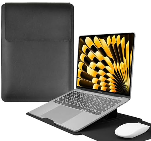 HaruYo 15-16 Pollici Custodia per Computer Portatile con Supporto Funzione Laptop, PU Pelle Portatile Sleeve per MacBook Air/MacBook Pro/Surface Dell Lenovo HP ASUS Acer 15-16 Pollici Nero