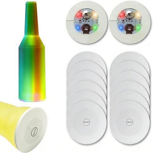 LED Light Up Coasters, LED Bottle Lights, 7 Colors RGB Colorful LED Bottle Lights, LED Luminous Sticker Coaster Discs for Drinks, Flash Cup Coaster Flashing Shots Light, 12 Pack