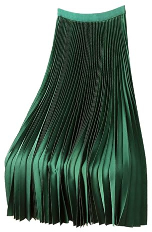Rock Damen Satin Plissierter Einfarbig Langer Röcke Maxirock Elastische Bund Hohe Taille Bequem Lässig Plisseerock Elegant Midi Faltenrock Frauen Vielseitiger Skirts Große Größe