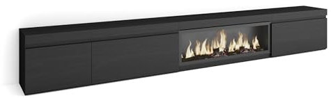Skraut Home | Mueble TV | Televisión | Muebles de salón, almacenaje | 317x45x35 cm | Chimenea eléctrica XXL | Estilo Moderno | Negro