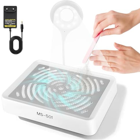 Nail Dust Collector with LED Light, Powerful Nail Dust Extractor for Dust Collector Nail Salon, Professional Vacuum Nail Dust Extractor for Acrylic Nail Removal