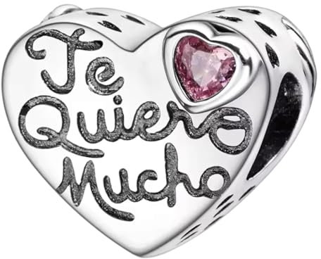 Charms Abalorios para pulseras, corazon te quiero mucho, colgante de joyería regalo para mujer, madre, enamorados, plata de ley 925, compatible con pulseras y collares Pandora