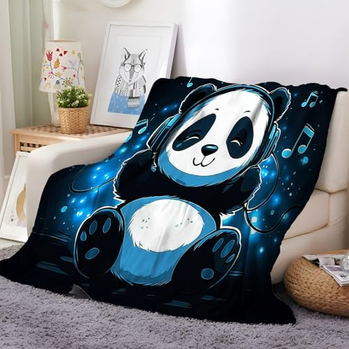 XCQHZYQ Kuscheldecke Anime-Panda-Kopfhörer 180x200 cm Wohndecke Warm Winter Weich Decke Couch Sofa überwurfdecke, Fleece Sherpa Wolldecke für Bett Schlafzimmer Büro