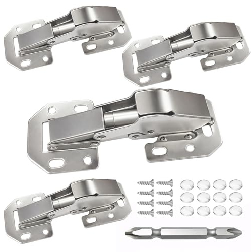 BESTEEL 4 Pack Hidden Hinges Upgrade Soft Close Surface Mounting Hinge,90 Degree Concealed Cabinet Hinges for Kitchen Cabinet Doors Frameless,No Pre-drilled,Surface Mount Hinges with Extra Bumper