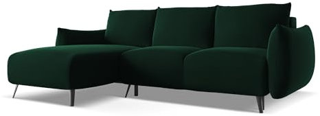 Malie 3-Sitzer Ecksofa mit Schlaffunktion Links in Grün - Schlafsofa mit Ottomane und Bettfunktion aus Samt, für Wohnzimmer, Skandinavisch Design, Oeko-Tex 242x162x86 cm, bis 350 kg belastbar