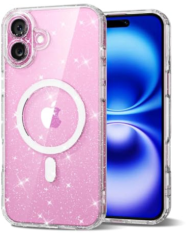 Svanove for iPhone 16 Case Clear Glitter Compatible with Magsafe, Sparkly Bling Transparent Slim Thin Magnetic Mag Safe Case Cute, Girly Aesthetic Glittery Shiny Sparkle Rubber for Women Girls