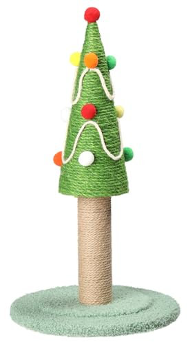 21.5in Christmas Tree Scratching Post, Cat Scratcher with Natural Sisal Covered Frame & Colorful Balls