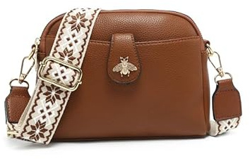 JFY Women's Bee Badge And Canvas Strap Cross Body Bag