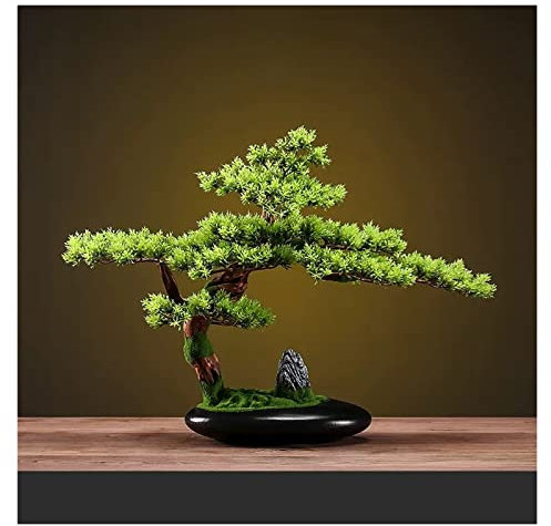 XDAWQP Simulation Tree Artificial Japanese Bonsai Tree in Oval Black Ceramic Ceramic Pot, 16.9 Inch Tall Docorative Faux Plants Fake Bonsai Tree Artificial Bonsai Tree,Gold