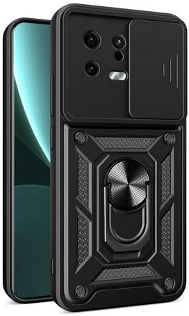 JayModCase Funda para Xiaomi Mi 13 Carcasa con Protección Militar Antigolpes, Cubierta de Cámara Deslizante y Soporte de Anillo Giratorio 360° Case for Mi 13 - Negro
