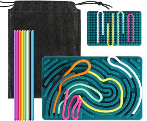 Strehknewen Sensorik Activity Board–Doppelseitiges Silikon Busy Board Fidget Spielzeug für Kinder ab 2/3 Jahre & Erwachsene, gegen ADHS & Autismus, mit Reisetasche & 20 Schnüren–Motorikspielzeug Reise