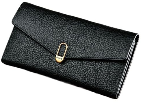 XUCZHAI Portefeuilles en Cuir véritable for Femmes Portefeuille de Luxe for Femmes Porte-Monnaie Longs Porte-Cartes Pochette(Black)