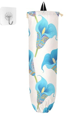 Soporte de plástico para bolsas de comestibles, lirios de cala azules, para bolsas de plástico para debajo del fregadero para guardar bolsas de plástico
