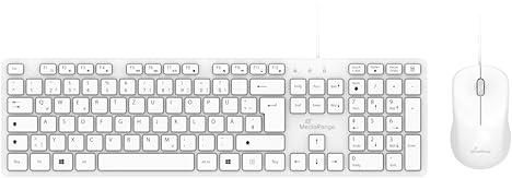 MediaRange Tastatur-Maus-Set Funk QWERTZ (DE/AT), Vollformat Weiß | Tastatur mit Ziffernblock | 3 Tasten | 1.200 dpi | gemeinsamer Empfänger
