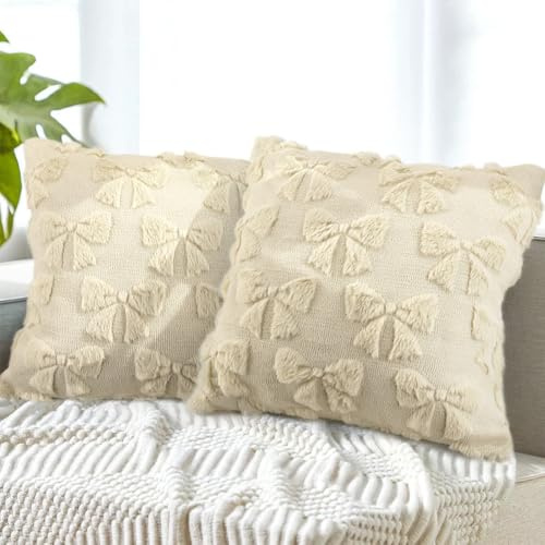 Dhisperares Kissenbezüge Modern 45x45cm Schleifen Kissenhülle | Kurze Plüschverzierung Kissenbezug, Kunstfellsofa Zierkissenbezüge, Weich und Kissenbezug Flauschig für Sofa, Schlafzimmer