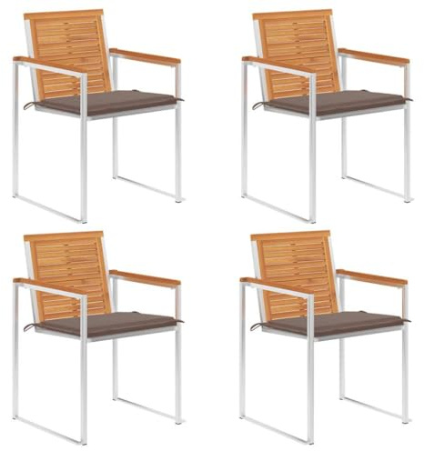 Frdhee Stapelstuhl Gartenstuhl Set Outdoor Sessel,Gartenstühle 4 STK. mit Kissen Massivholz Akazie,Für Garten Indoor Und Outdoor,Einfach Einzurichten