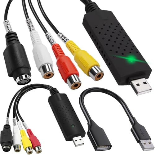HAAMNING7 RCA zu USB Video Capture Gerät, VHS zu Digital Konverter, USB 2.0 Audio Video Converter Grabber, VCR zu Digital von VCR VHS Mini DV Hi8 DVD für Mac/Windows