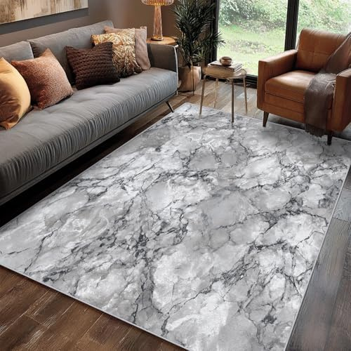 Generisch Marmor Optik Grau Teppich 160 x 230 cm Wohnzimmer Mit Industrial Style Muster, Marmor Optik Grau Bettvorleger Schlafzimmer Deko, Waschbar Teppiche Gegend Kurzflor rutschfest, j1d4315