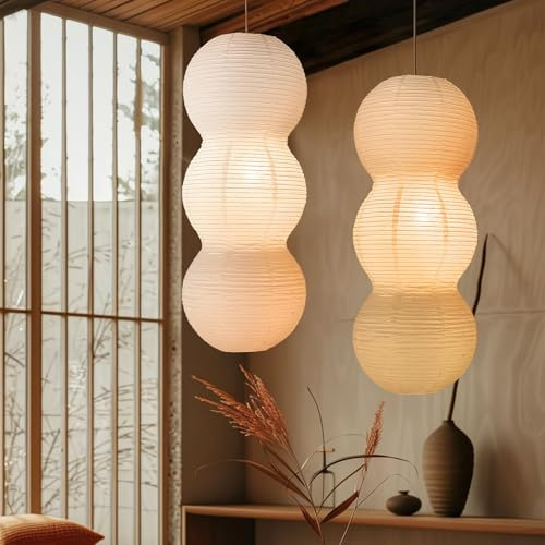 METHEDEECO Papier Lampenschirm Reispapier, 2er Set, 68 cm, weiß | Boho-minimalistisch, Für Wohnzimmer Schlafzimmer Esszimmer, Nur Lampenschirm