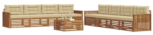 vidaXL Outdoor-Sofagarnitur mit Kissen 9 pcs Natur und Beige, Moderne Lounge für draußen, Bequeme Gartenmöbel, Akazienholz-Sofa, wetterfeste Terrassen-Sitzgruppe