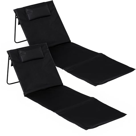 Spetebo Strandmatte 2er Set 145 x 48 cm mit Verstellbarer Lehne - grau | Liegematte faltbar verstellbare Rückenlehne und Kopfkissen - Gartenliege Strandliege für Garten Camping Picknick Reise Urlaub