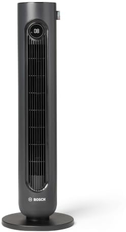 Bosch Tower Fan 4000, Tower Fan, Quiet & Powerful, 2170 m³/h | With Remote Control, 8 Speeds, 90° Oscillation, Auto/Turbo/Night Mode, 8-hour Timer, 19 dB(A), Midnight Grey