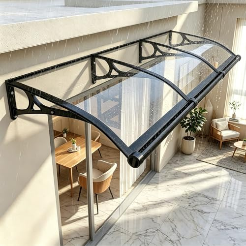 Toldos Exterior Puerta De Entrada, Toldo con UPF50+ Protección Solar, Tejadillo de Aluminio y policarbonato, Marquesina Transparente contra Lluvia, Nieve y Viento