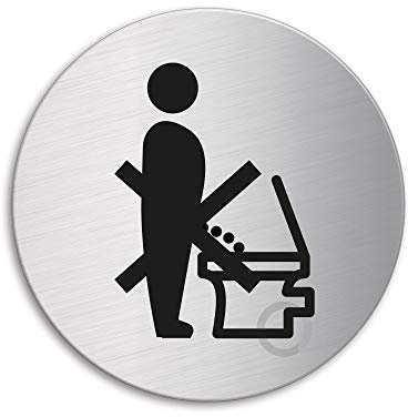 Schild Bitte setzen Toilettenschild Türschild aus Edelstahl Ø 75 mm selbstklebend Nr.39010